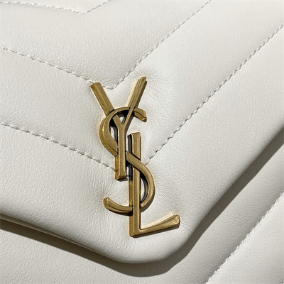 Y.S.L TOY LOULOU In White Quilted Calfskin Leather Gold Tone Metal