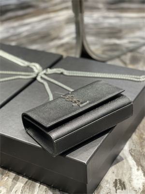 Y.S.L KATE SMALL IN GRAIN DE POUDRE EMBOSSED Leather Silver Tone Metal Black Color