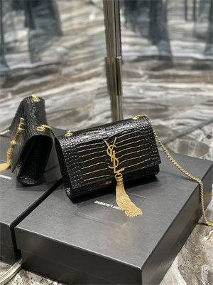 Y.S.L KATE SMALL TASSEL IN CROCODILE EMBOSSED Leather Gold Tone Metal Black Color