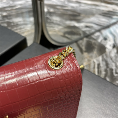 Y.S.L KATE SMALL TASSEL IN CROCODILE EMBOSSED Leather Gold Tone Metal Red Color