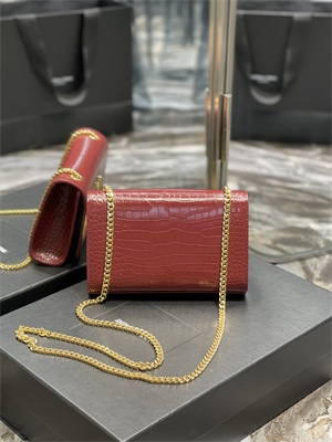 Y.S.L KATE SMALL TASSEL IN CROCODILE EMBOSSED Leather Gold Tone Metal Red Color