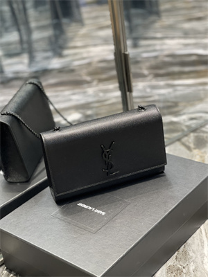 Y.S.L KATE MEDIUM IN GRAIN DE POUDRE EMBOSSED Leather Black Tone Metal Black Color