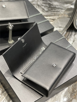 Y.S.L KATE MEDIUM TASSEL IN SMOOTH LEATHER Silver Tone Metal Black Color