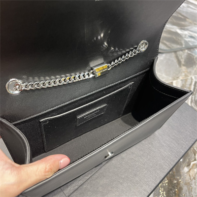 Y.S.L KATE MEDIUM TASSEL IN SMOOTH LEATHER Silver Tone Metal Black Color