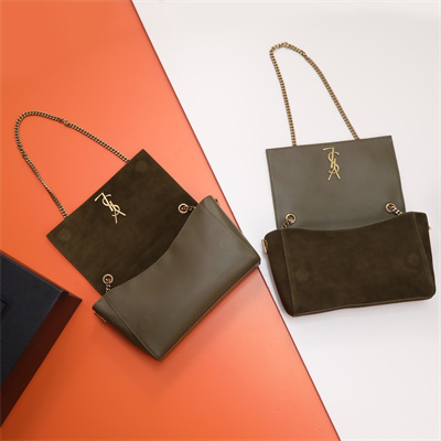 Y.S.L REVERSIBLE KATE MEDIUM Gold Tone Metal Dk Green Color