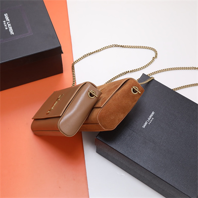 Y.S.L REVERSIBLE KATE SMALL Gold Tone Metal Brown Color