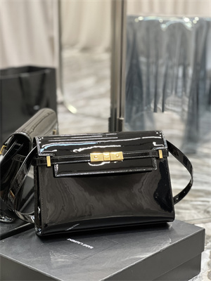 Y.S.L MANHATTAN Shoulder Bag In Black Patent Leather