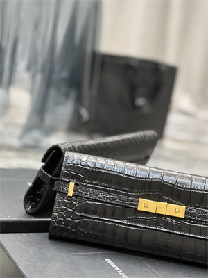 Y.S.L MANHATTAN CLUTCH In Shinny Crocodile Embossed Leather Black Color