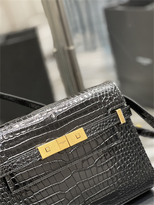 Y.S.L MANHATTAN SMALL Shoulder Bag In Shinny Crocodile Embossed Leather Black Color