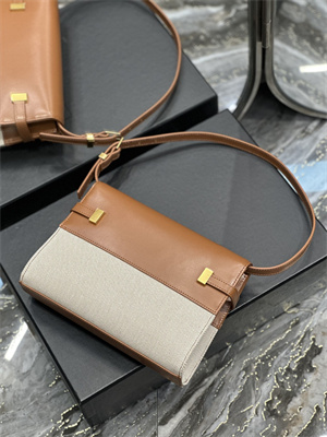 Y.S.L MANHATTAN SMALL Shoulder Bag In Cotton Canvas and Shinny Leather