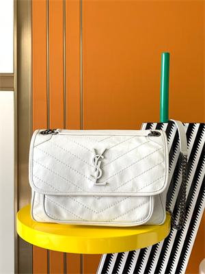 Y.S.L NIKI MEDIUM In Vintage Leather White Color