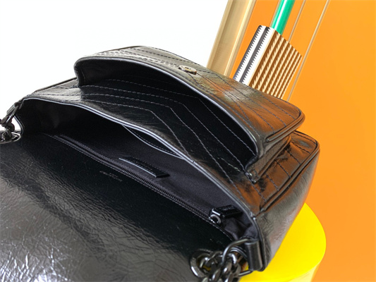 Y.S.L NIKI MEDIUM In Vintage Leather All Black Color