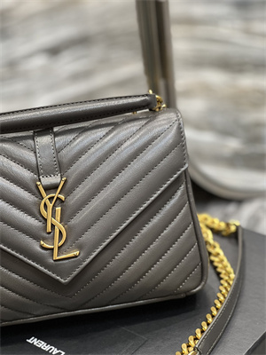 Y.S.L COLLEGE MEDIUM BAG IN QUILTED LEATHER Gold Tone Metal Grey Color