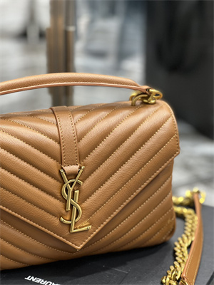 Y.S.L COLLEGE MEDIUM BAG IN QUILTED LEATHER Gold Tone Metal Caramel Color