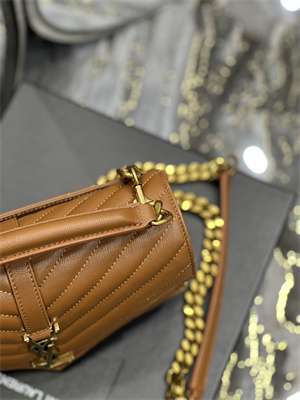 Y.S.L COLLEGE MEDIUM BAG IN QUILTED LEATHER Gold Tone Metal Caramel Color