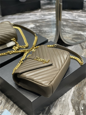 Y.S.L COLLEGE MEDIUM BAG IN QUILTED LEATHER Gold Tone Metal Dk Green Color