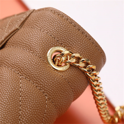 Y.S.L ENVELOPE SMALL IN QUILTED GRAIN DE POUDRE EMBOSSED LEATHER Gold Tone Metal Caramel Color