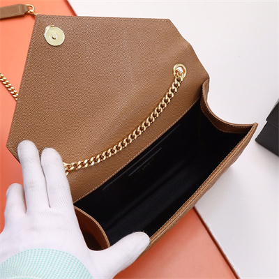 Y.S.L ENVELOPE SMALL IN QUILTED GRAIN DE POUDRE EMBOSSED LEATHER Gold Tone Metal Caramel Color