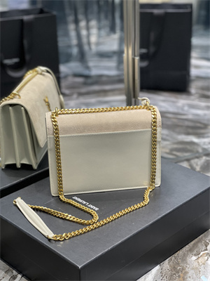Y.S.L Sunset MEDIUM Bag In Suede and Smooth Leather Gold Tone Metal Cream Color