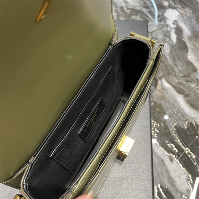 Y.S.L SOLFERINO SMALL SATCHEL IN BOX SAINT LAUREN Gold Tone Metal Olive Green Color