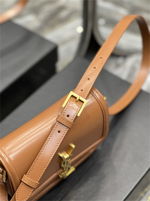 Y.S.L SOLFERINO SMALL SATCHEL IN BOX SAINT LAUREN Gold Tone Metal Brown Color