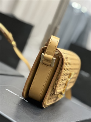 Y.S.L SOLFERINO SMALL SATCHEL IN Canework and Vegetable Tanned Leather Gold Tone Metal