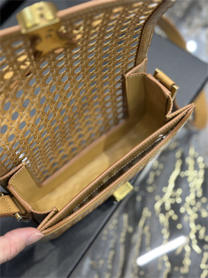 Y.S.L SOLFERINO SMALL SATCHEL IN Canework and Vegetable Tanned Leather Gold Tone Metal