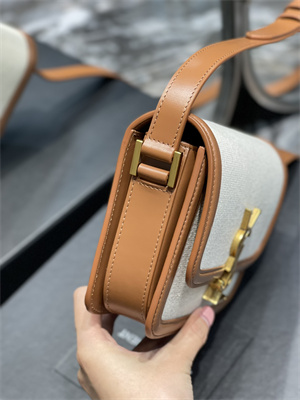 Y.S.L SOLFERINO SMALL SATCHEL IN Cotton Canvas and Leather Gold Tone Metal