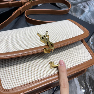 Y.S.L SOLFERINO MEDIUM SATCHEL IN Cotton Canvas and Leather Gold Tone Metal