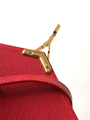 Y.S.L CASSANDRA MINI TOP HANDLE BAG IN DE POUDRE EMBOSSED LEATHER Gold Tone Metal Red Color