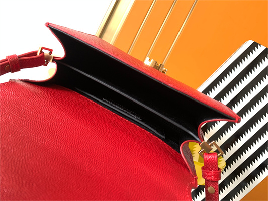 Y.S.L CASSANDRA MINI TOP HANDLE BAG IN DE POUDRE EMBOSSED LEATHER Gold Tone Metal Red Color