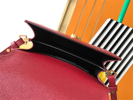 Y.S.L CASSANDRA MINI TOP HANDLE BAG IN DE POUDRE EMBOSSED LEATHER Gold Tone Metal Burgundy Color