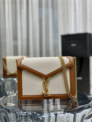 Y.S.L CASSANDRA CHAIN BAG IN Cotton Canvas and Leather Gold Tone Metal