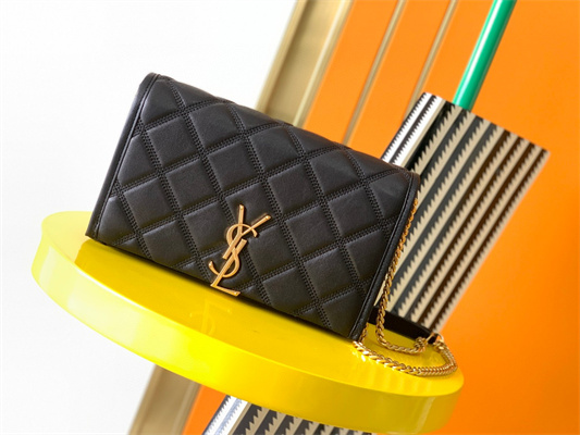 Y.S.L BECKY CHAIN WALLET  IN Black QUILTED LAMBSKIN Gold Tone Metal