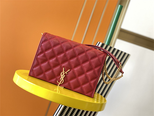 Y.S.L BECKY SMALL CHAIN BAG IN Red QUILTED LAMBSKIN Gold Tone Metal