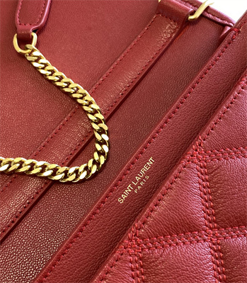 Y.S.L BECKY SMALL CHAIN BAG IN Red QUILTED LAMBSKIN Gold Tone Metal