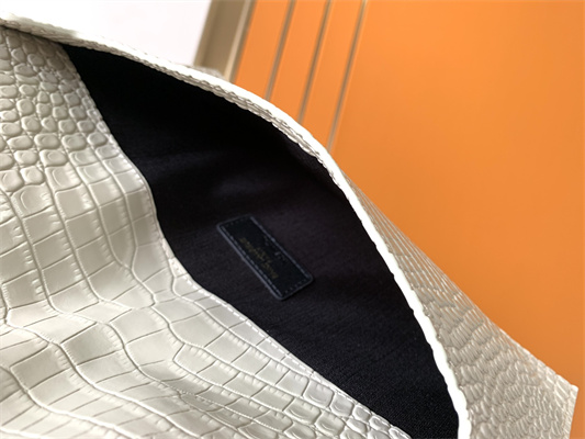 Y.S.L UPTOWN POUCH IN CROCODILE EMBOSSED LEATHER White Color Gold Tone Metal