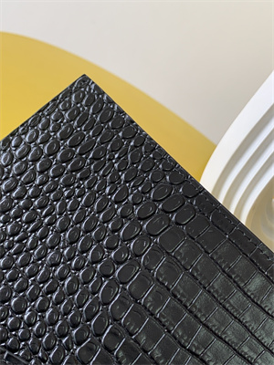 Y.S.L UPTOWN POUCH IN CROCODILE EMBOSSED LEATHER Black Color Gold Tone Metal
