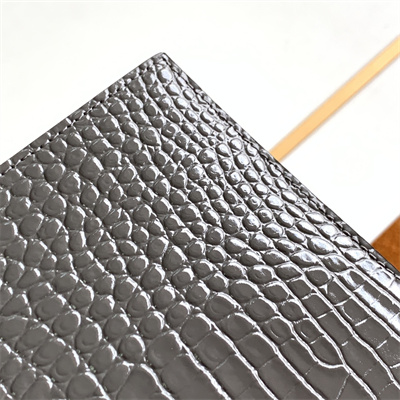 Y.S.L UPTOWN POUCH IN CROCODILE EMBOSSED LEATHER Grey Color Gold Tone Metal