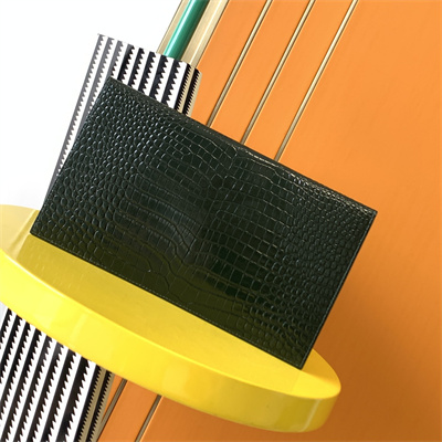 Y.S.L UPTOWN POUCH IN CROCODILE EMBOSSED LEATHER Dk Green Color Gold Tone Metal