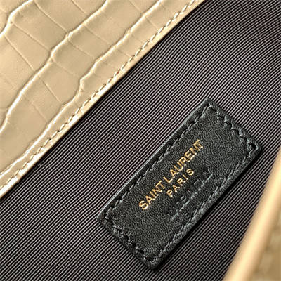 Y.S.L UPTOWN POUCH IN CROCODILE EMBOSSED LEATHER Beige Color Gold Tone Metal