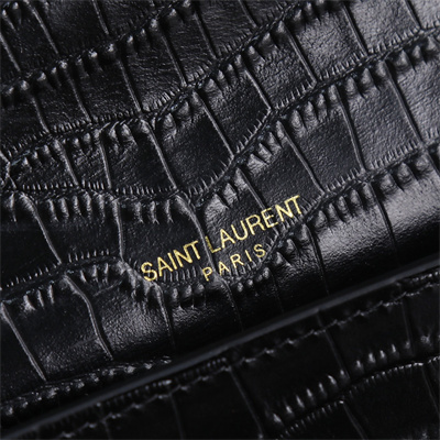 Y.S.L UPTOWN CHAIN WALLET IN CROCODILE EMBOSSED LEATHER Black Color Gold Tone Metal