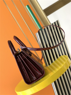 Y.S.L SAC DE JOUR NANO In Burgundy Crocodile Embossed Leather Silver Tone Metal