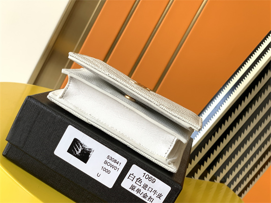 Y.S.L MONOGRAM MATELASS?? WALLET IN GRAIN DE POUDRE EMBOSSED LEATHER White Color Gold Tone Metal