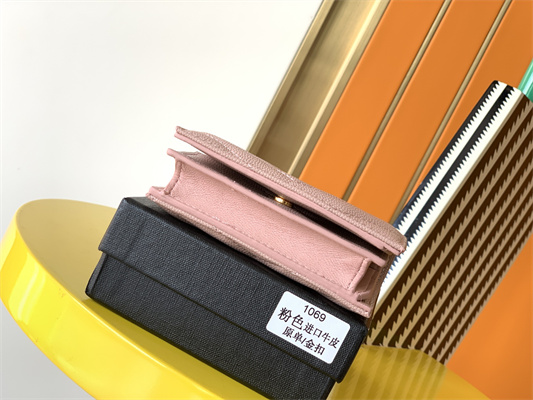 Y.S.L MONOGRAM MATELASS?? WALLET IN GRAIN DE POUDRE EMBOSSED LEATHER Pink Color Gold Tone Metal