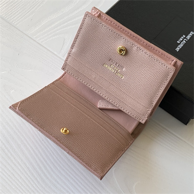 Y.S.L MONOGRAM MATELASS?? WALLET IN GRAIN DE POUDRE EMBOSSED LEATHER Pink Color Gold Tone Metal