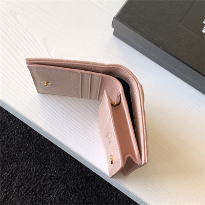 Y.S.L MONOGRAM MATELASS?? WALLET IN GRAIN DE POUDRE EMBOSSED LEATHER Pink Color Gold Tone Metal