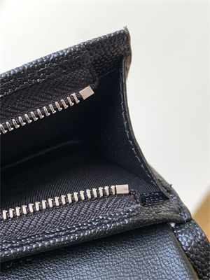 Y.S.L MONOGRAM MATELASS?? WALLET IN GRAIN DE POUDRE EMBOSSED LEATHER Black Color Silver Tone Metal