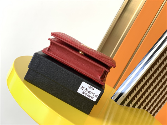 Y.S.L MONOGRAM MATELASS?? WALLET IN GRAIN DE POUDRE EMBOSSED LEATHER Red Color Gold Tone Metal