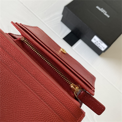 Y.S.L MONOGRAM MATELASS?? WALLET IN GRAIN DE POUDRE EMBOSSED LEATHER Red Color Gold Tone Metal